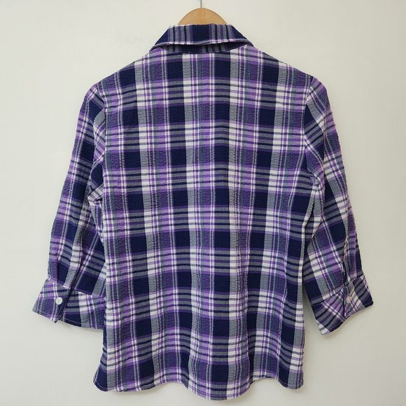 REBECCA MALONE Women's Purple Plaid Button Up Shirt 3/4 Sleeve Size S - Picture 5 of 7